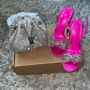 Zara Pink Satin Sandal w/Rhinestone bow